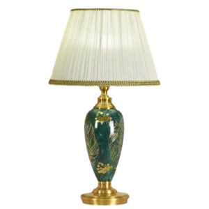 Green & Golden Ceramic-Metal Body with white Fabric Shade lamp